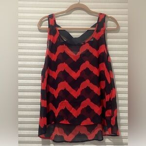 Chevron Patterned Red and Black Women's Top